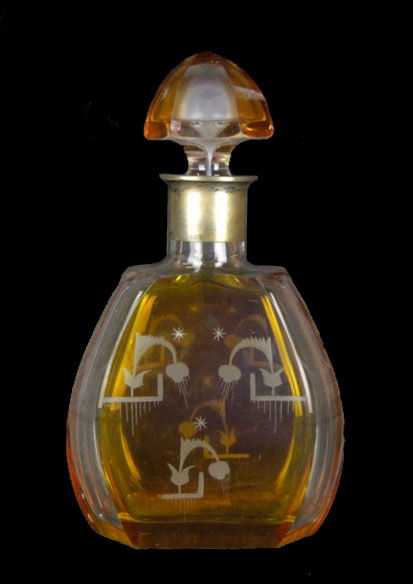 Antique Swedish Amber Cut to Clear Glass Decanter with Sterling Silver Mounting.