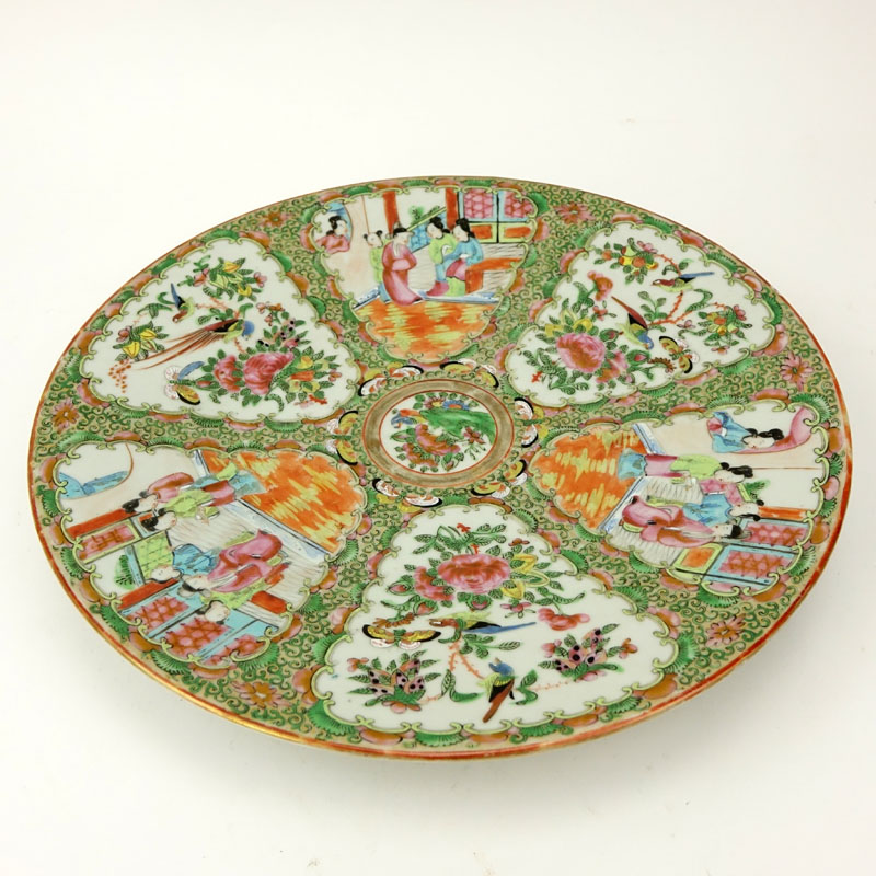 Antique Chinese Export Rose Medallion Porcelain Round Charger.