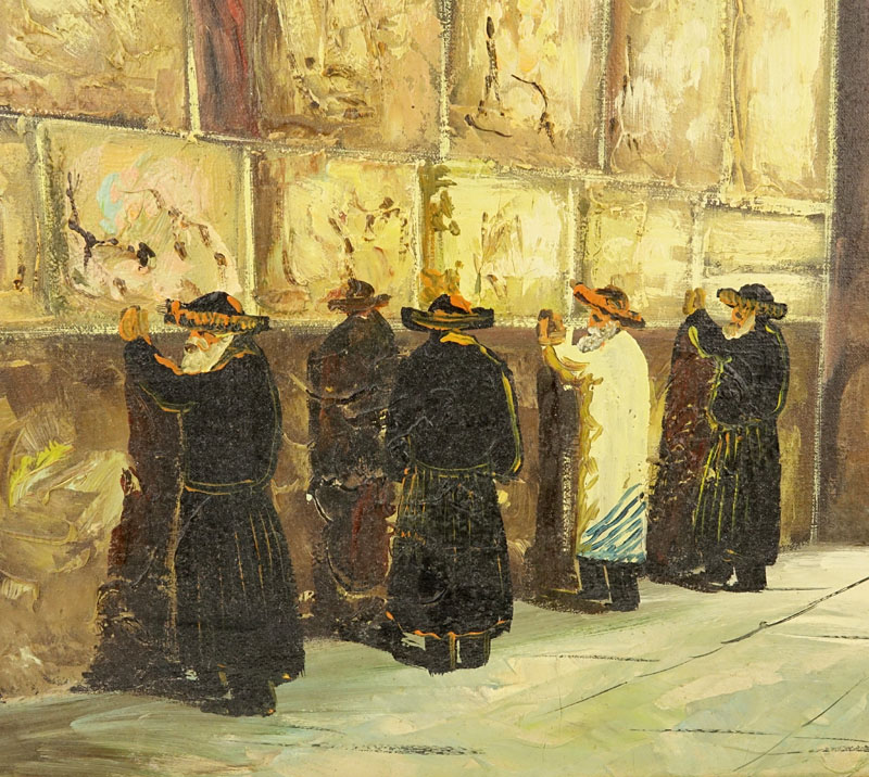 Judaica Oil On Canvas "The Wailing Wall". 