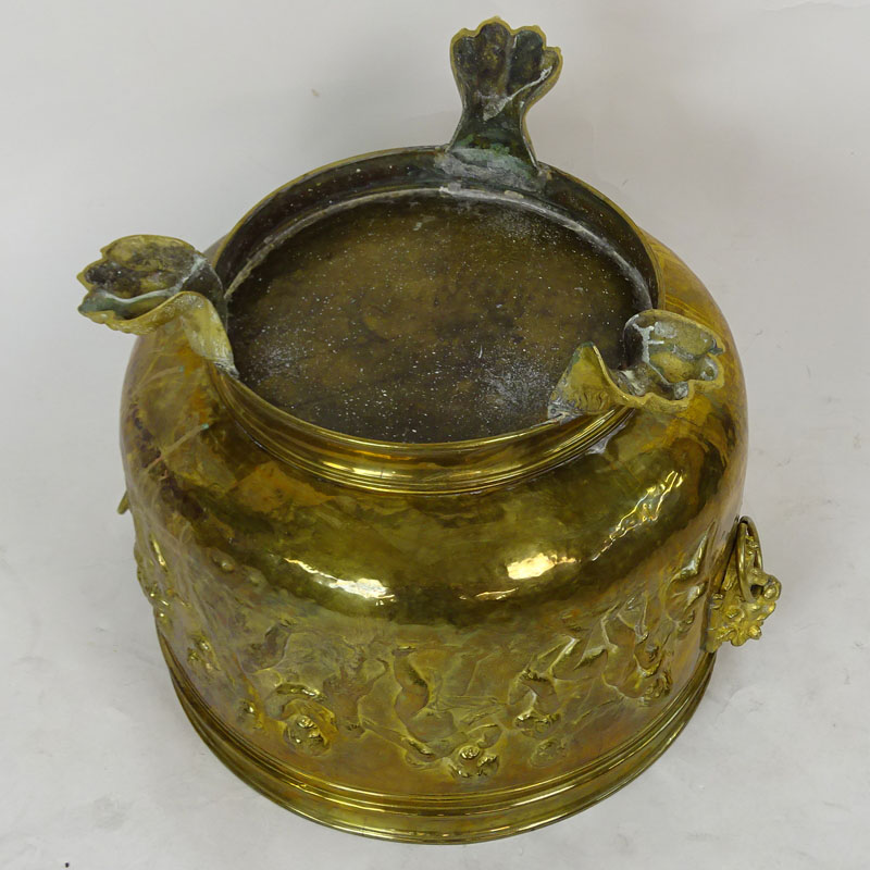 19th Century Brass Raised Cherub Relief Jardinière.