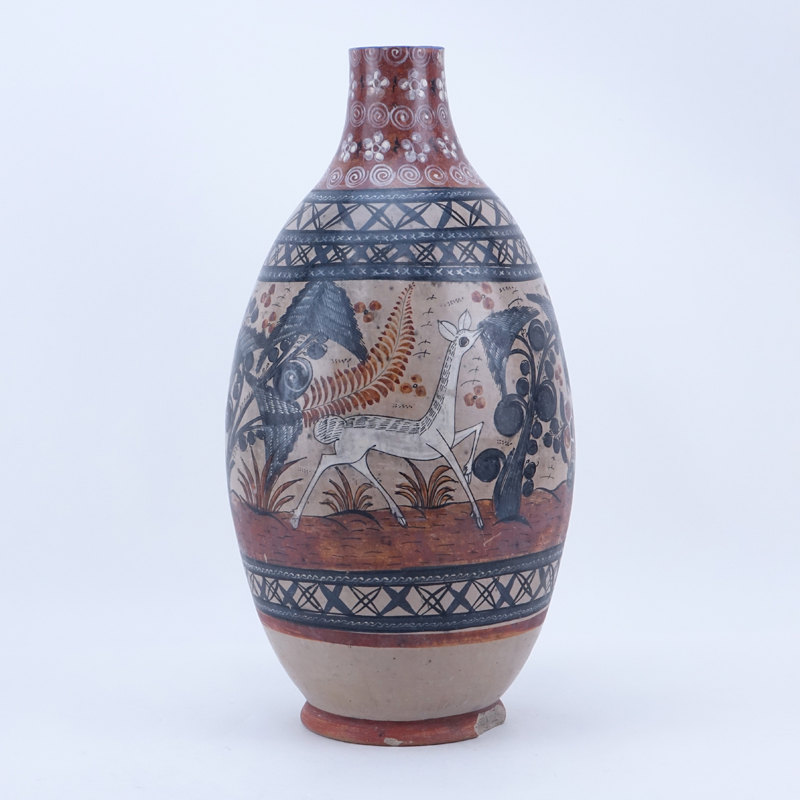 Vintage Tonala-Jalisco Mexico Hand Painted Glazed Pottery Vase.