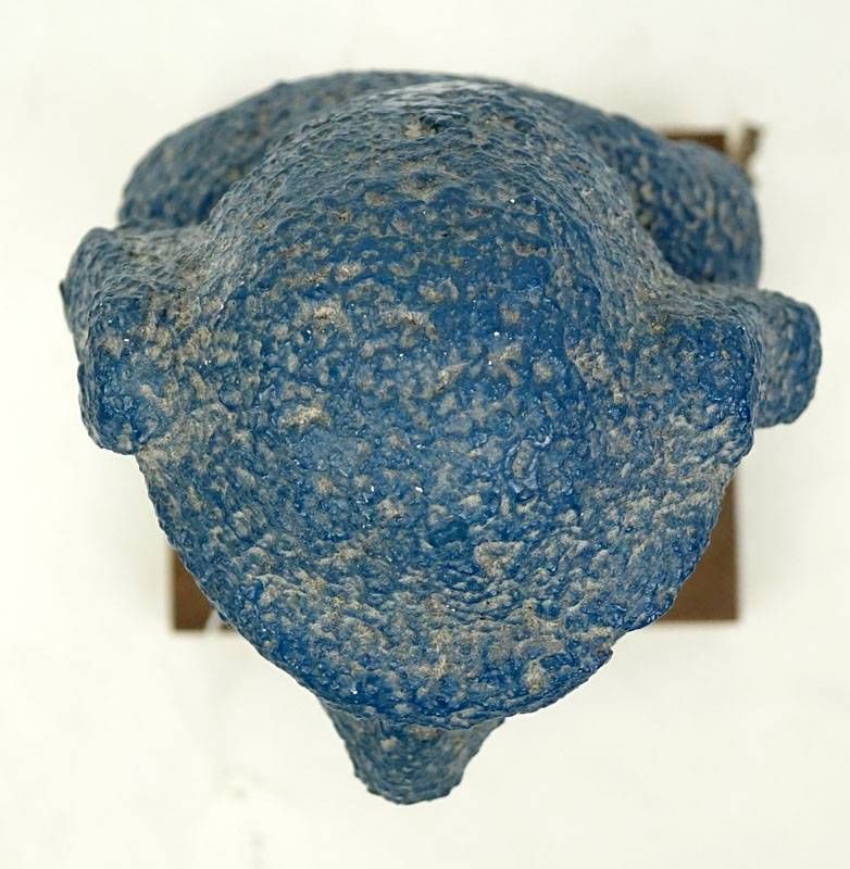 Modern Composition Blue Male Figurine on Wooden Plinth.