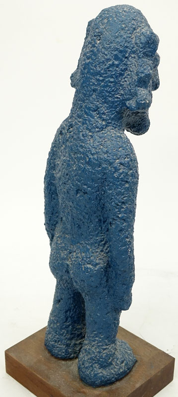 Modern Composition Blue Male Figurine on Wooden Plinth.