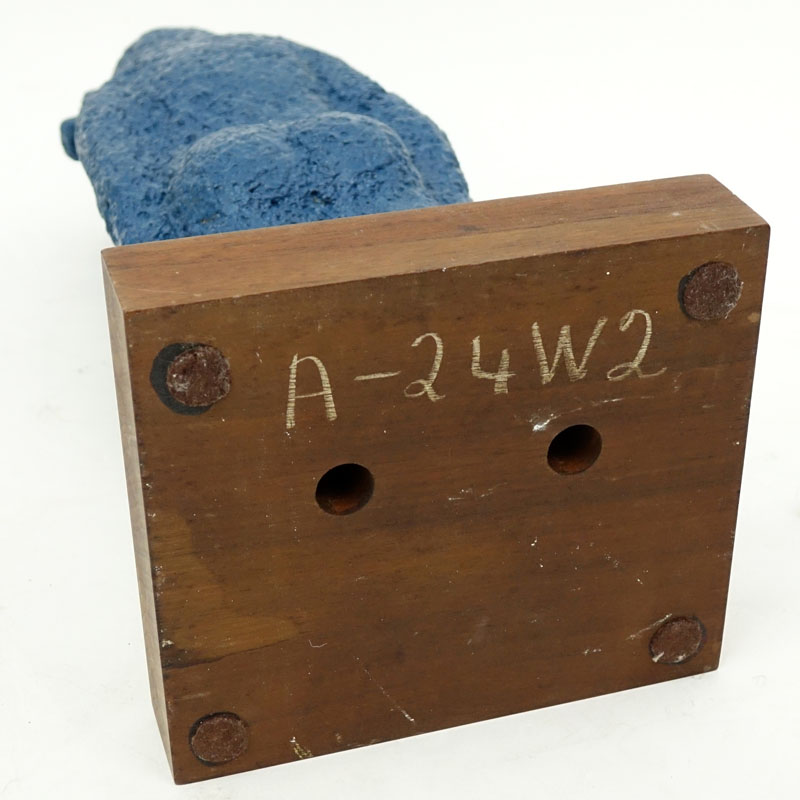 Modern Composition Blue Male Figurine on Wooden Plinth.