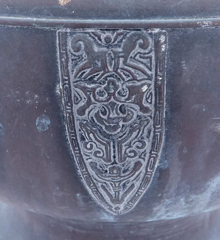 Chinese Archaic Style Bronze Urn with Foo Dog Handles.