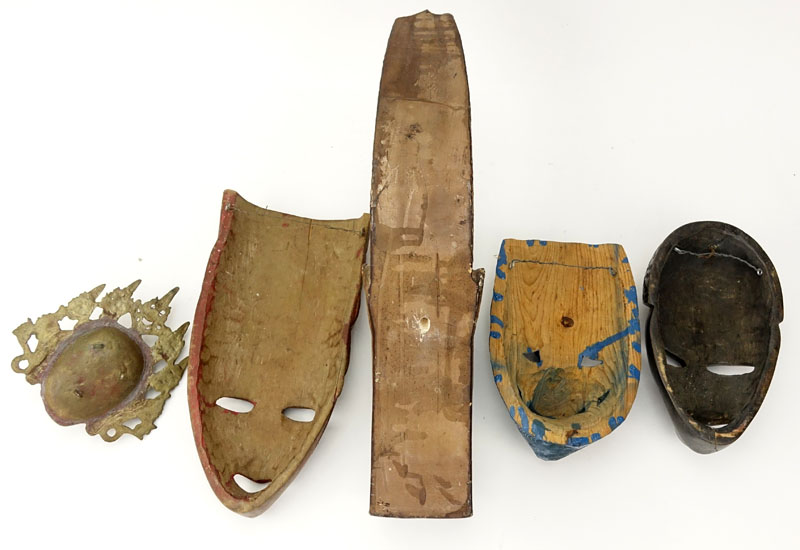 Lot of Five Vintage Masks. Includes African and Tibetan.