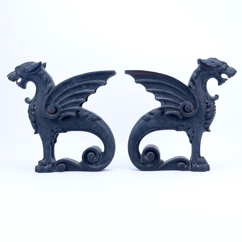 Pair Vintage Carved and Painted Wood Chimera Figures.