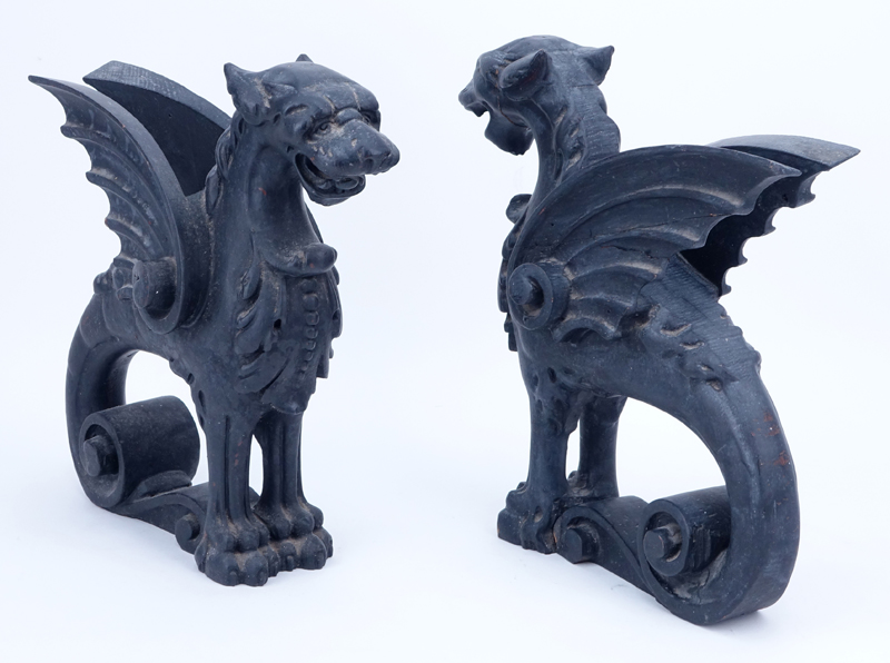 Pair Vintage Carved and Painted Wood Chimera Figures.