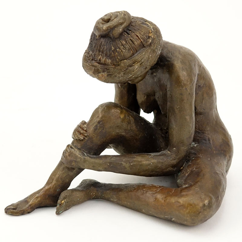 Modern Bronze Sculpture "Seated Woman". Signed E.M. 