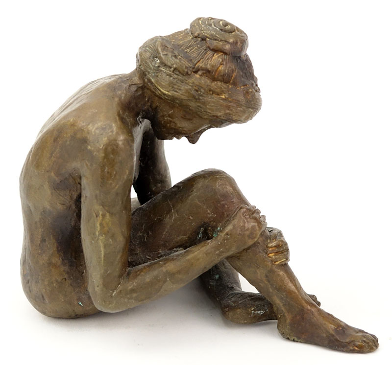 Modern Bronze Sculpture "Seated Woman". Signed E.M. 