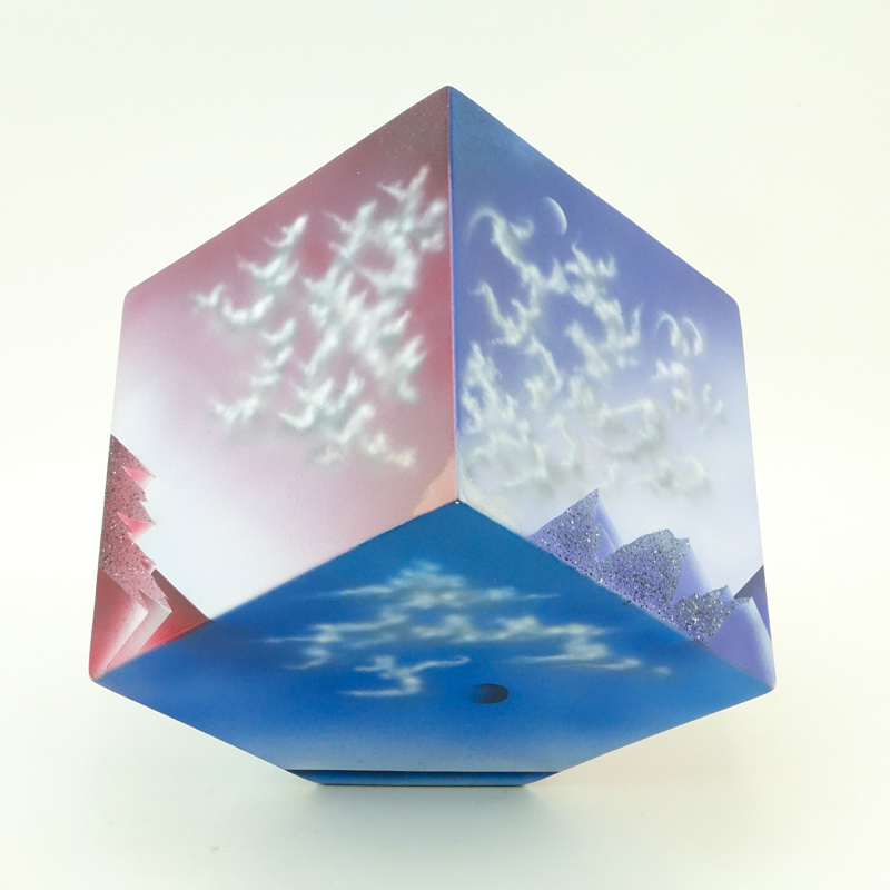 Contemporary Modern Ceramic Art Cube. Signed NV? On underside.