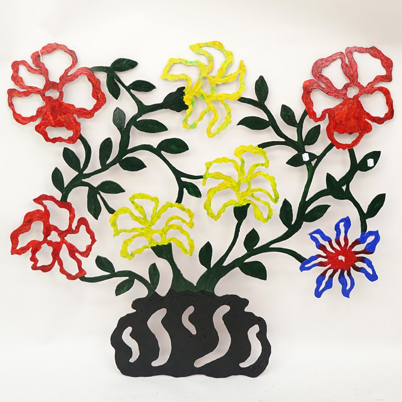 Martin Sturman, American (20th C.) Art Nouveau Painted Steel Floral Wall Hanging Sculpture.  