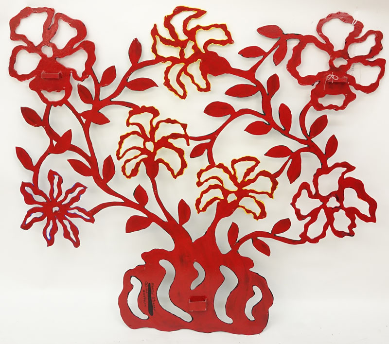 Martin Sturman, American (20th C.) Art Nouveau Painted Steel Floral Wall Hanging Sculpture.  