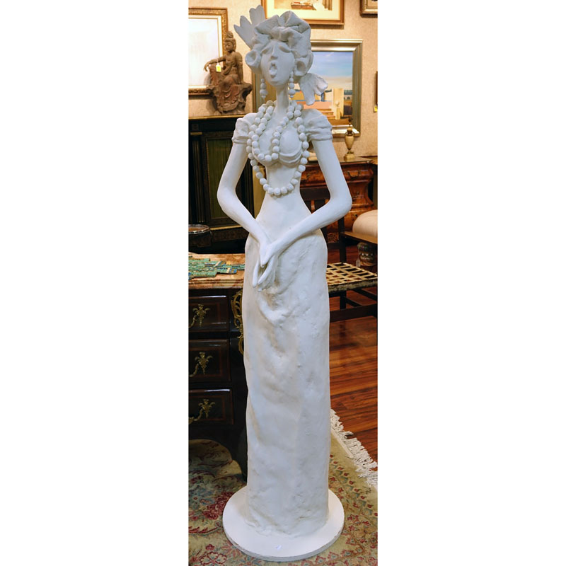 Leonard DeCicco (20th C.) Life Size Contemporary Painted Wooden Sculpture of a Woman.