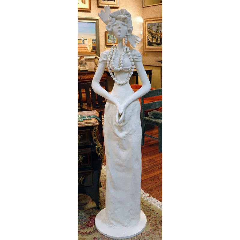 Leonard DeCicco (20th C.) Life Size Contemporary Painted Wooden Sculpture of a Woman.