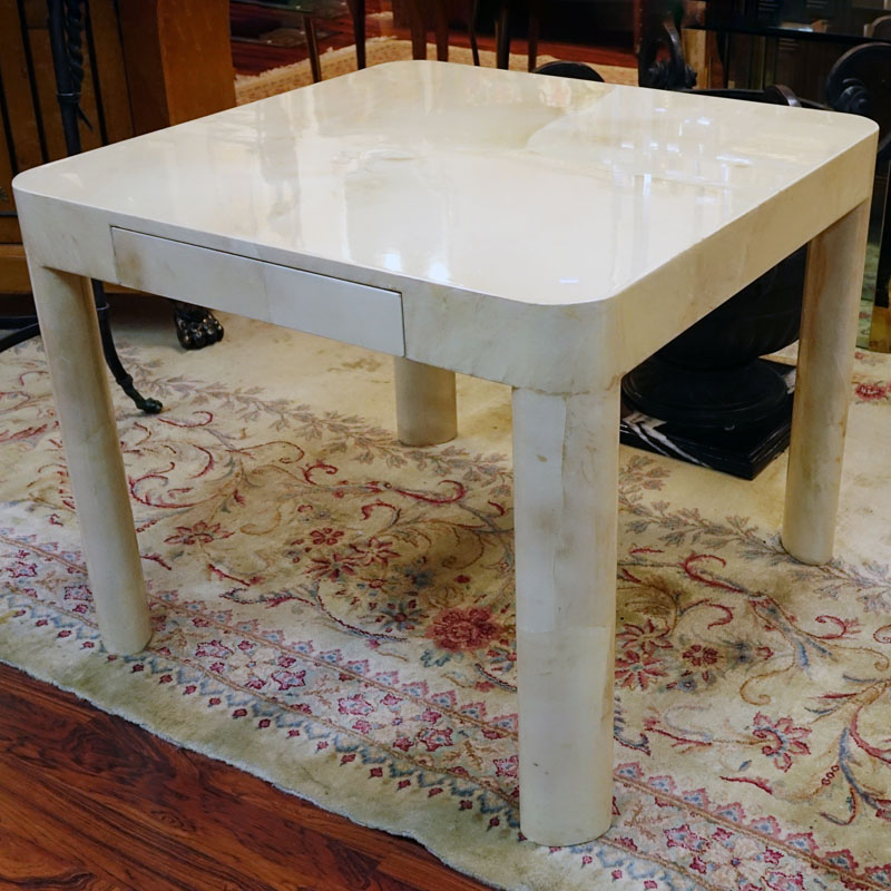 Attributed to Karl Springer Lacquered Goatskin Games Table with One Drawer.