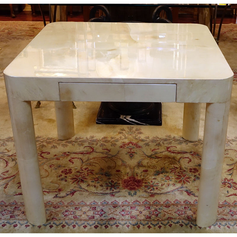 Attributed to Karl Springer Lacquered Goatskin Games Table with One Drawer.