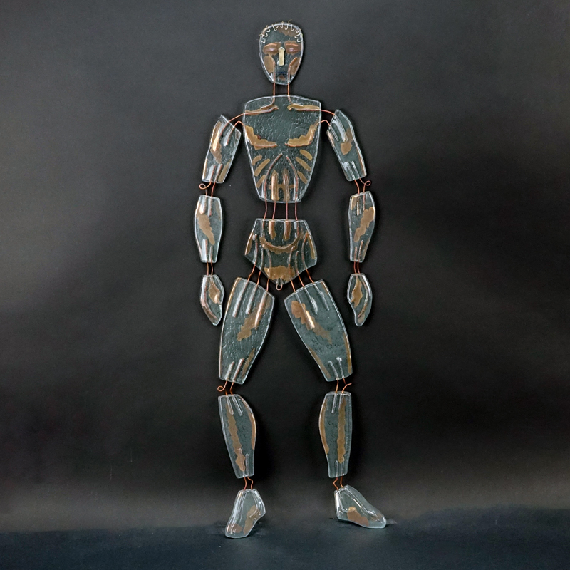 Peter Mangan, American (20th C.) Glass and Metal Male Figural Sculpture Signed 1991. 