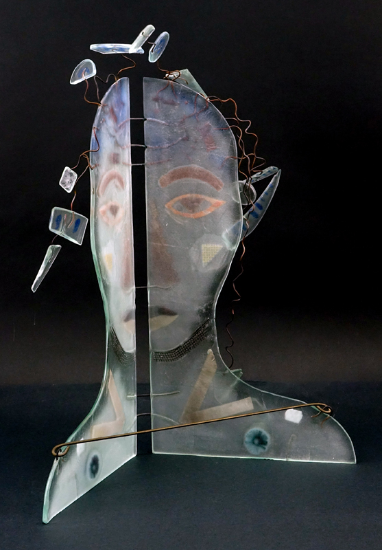 Peter Mangan, American (20th C.) Glass and Metal Figural Sculpture Dated 1990.