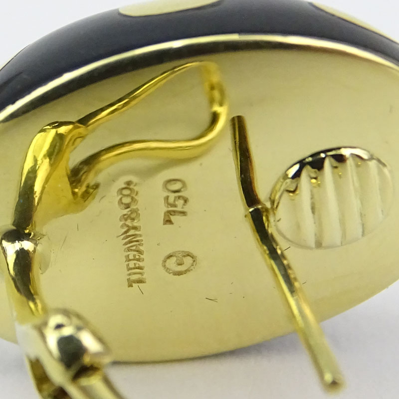 Tiffany & Co 18 Karat Yellow Gold and Enamel Reverse Design Polka Dot Earrings.
