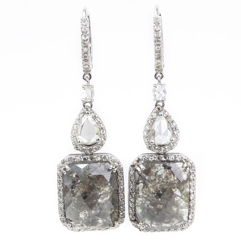 Diamond and 18 Karat White Gold Pendant Earrings.