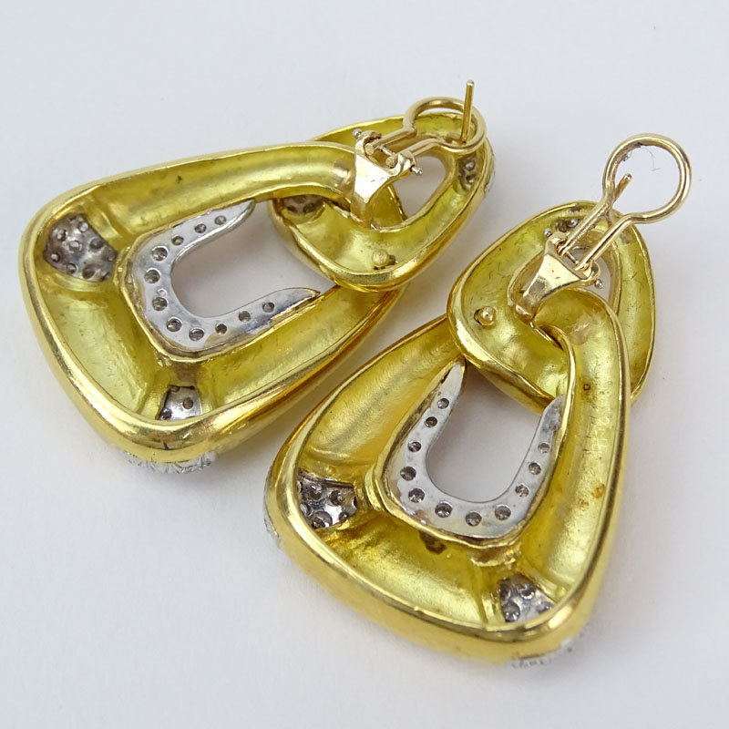 Vintage Approx. 5.0 Carat Round Brilliant Cut Diamond and Heavy 18 Karat Yellow and White Gold Earrings.