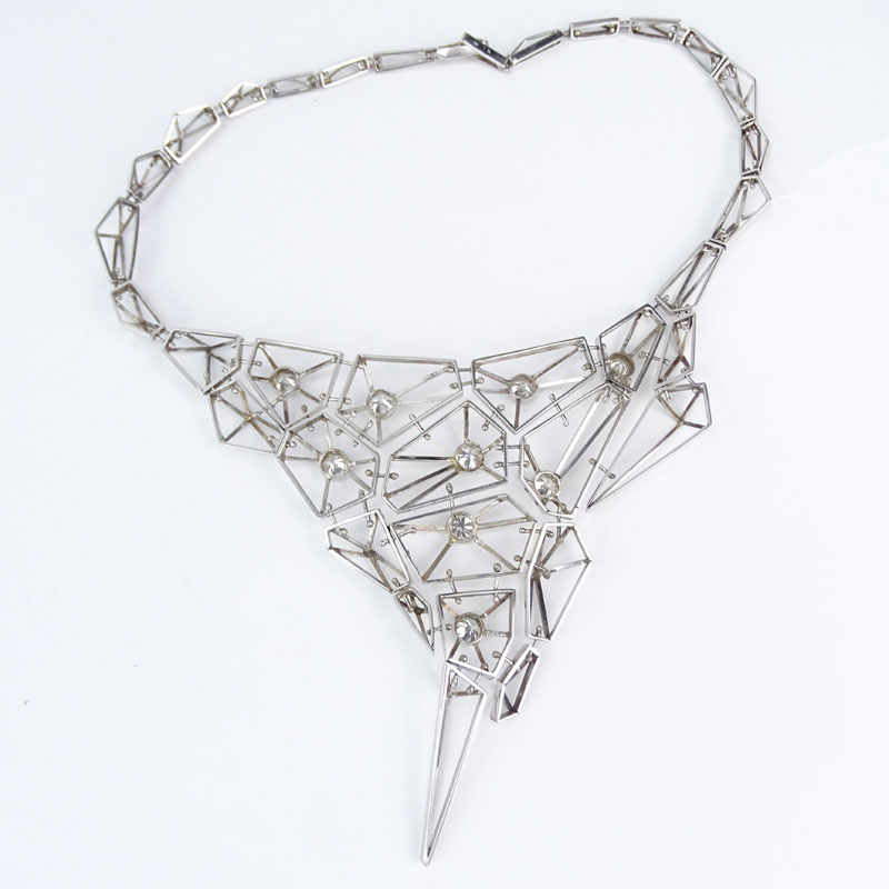 Circa 2012 Martin Verner for Voronoi Jewelry Approx. 9.09 Carat Round Brilliant Cut Diamond and 14 Karat White Gold Modern Geometric Design Necklace.