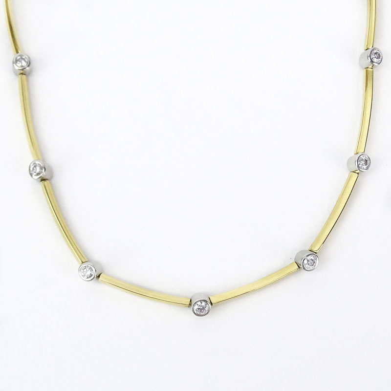 Tiffany & Co Approx. 1.0 Carat Round Brilliant Cut Diamond and 18 Karat Yellow Gold and Platinum Bar Link Necklace.