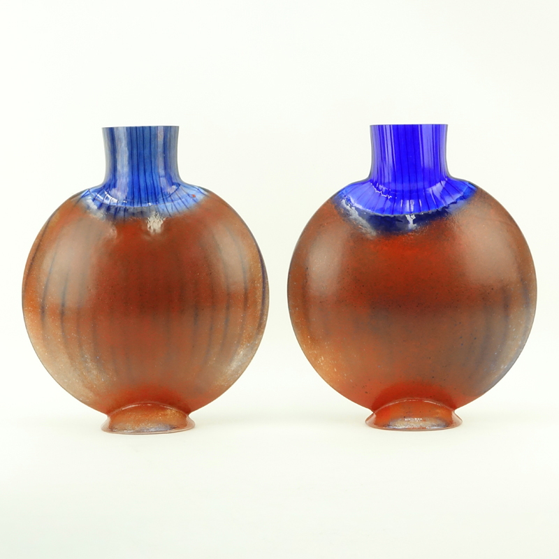 Large Pair of Kosta Boda Kjell Engmann "Bon Bon" Art Glass Vases. Each signed appropriately. 