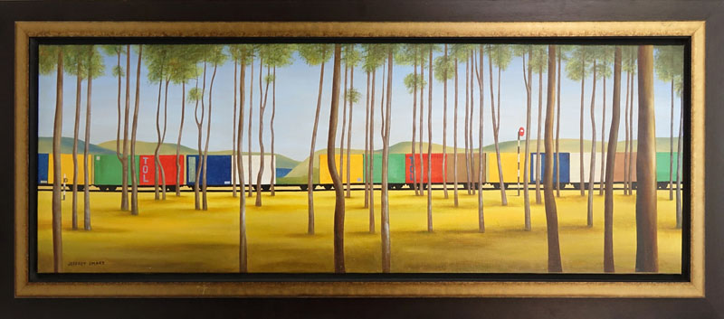 After: Jeffrey Edson Smart, Australian (1921-2013) Oil on canvas "The Train". 