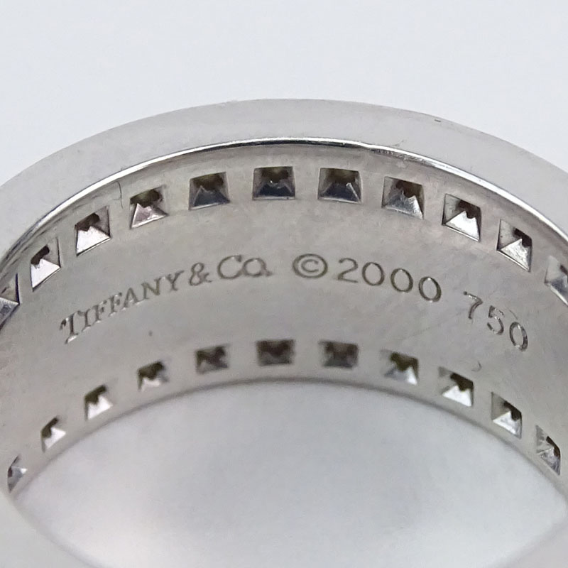 Tiffany & Co Approx. 1.50 Carat Round Brilliant Cut Diamond and 18 Karat White Gold Atlas Roman Numeral Band Ring.