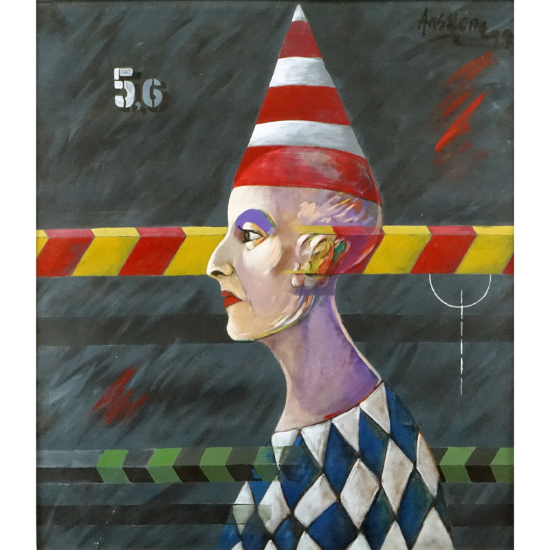 Jose Mario Ansalone, Argentine (1943 - ) Acrylic on canvas "Clown". 