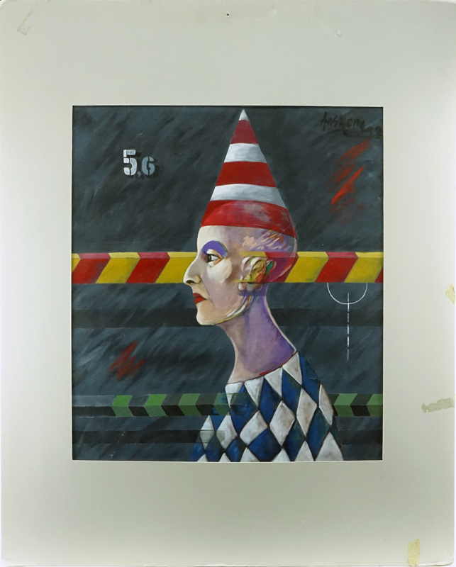Jose Mario Ansalone, Argentine (1943 - ) Acrylic on canvas "Clown". 