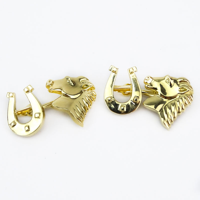 Tiffany & Co Man's 18 Karat Yellow Gold Horse and Horseshoe Cufflinks.