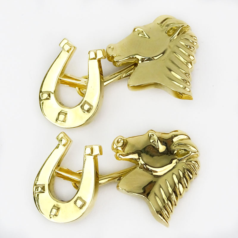 Tiffany & Co Man's 18 Karat Yellow Gold Horse and Horseshoe Cufflinks.