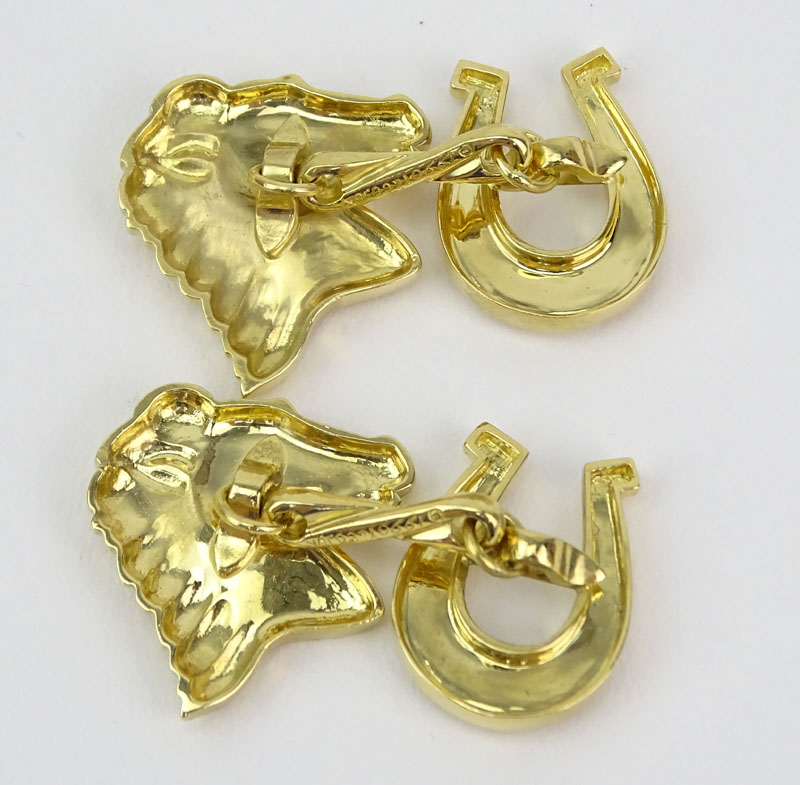 Tiffany & Co Man's 18 Karat Yellow Gold Horse and Horseshoe Cufflinks.