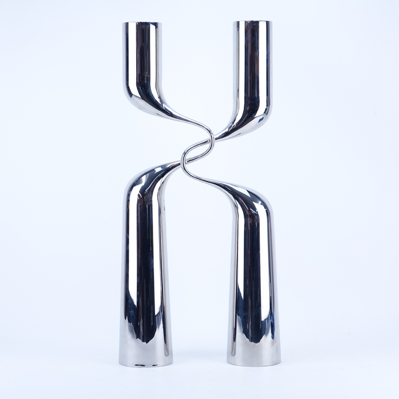 Pair of Modern Steel Sculptural Candleholders By Mikaela Dorfel. Signed MENU (logo) Designed by Mikaela Dorfel.