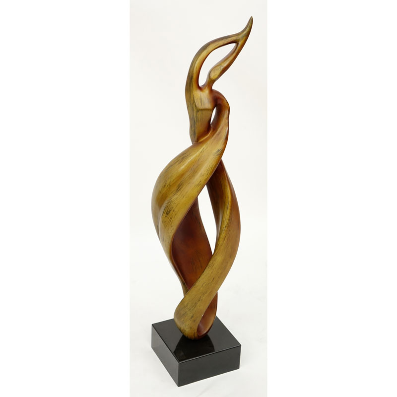 Benzara Faux Grain Poly-Wood Modern Abstract Figural Sculpture On Stone Base.