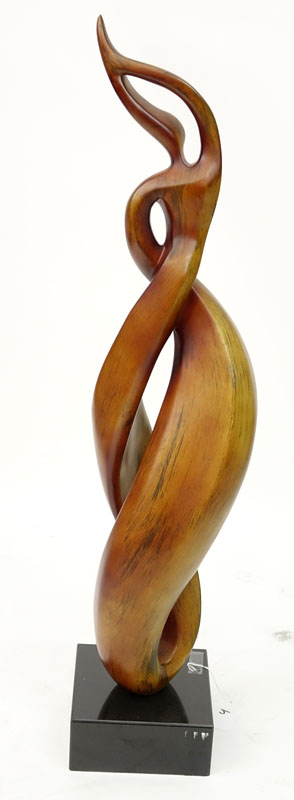 Benzara Faux Grain Poly-Wood Modern Abstract Figural Sculpture On Stone Base.