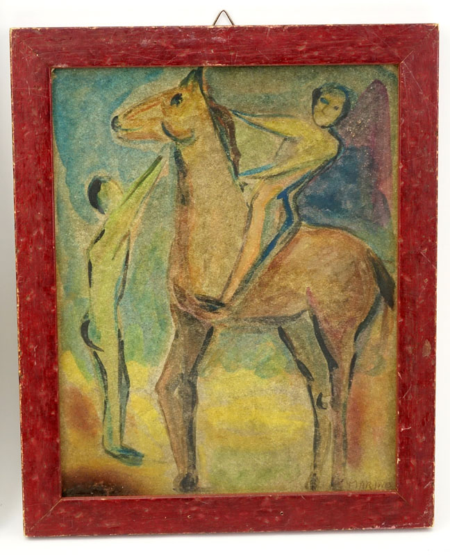 Attributed to: Marino Marini, Italian (1901-1980) Watercolor on card "Figures With Horse". 