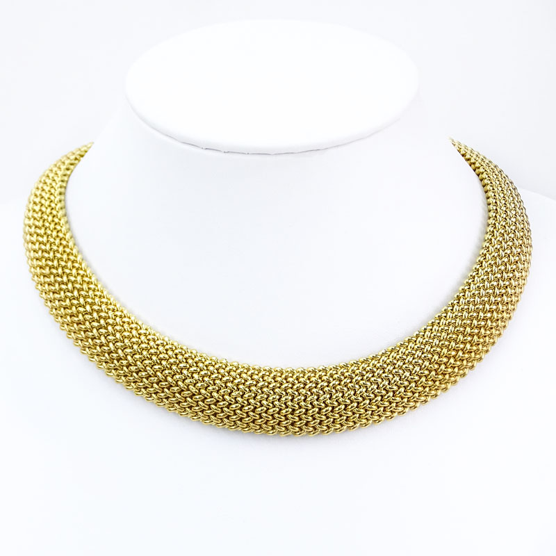 Vintage Italian Thick and Heavy 18 Karat Yellow Gold Mesh Link Necklace.