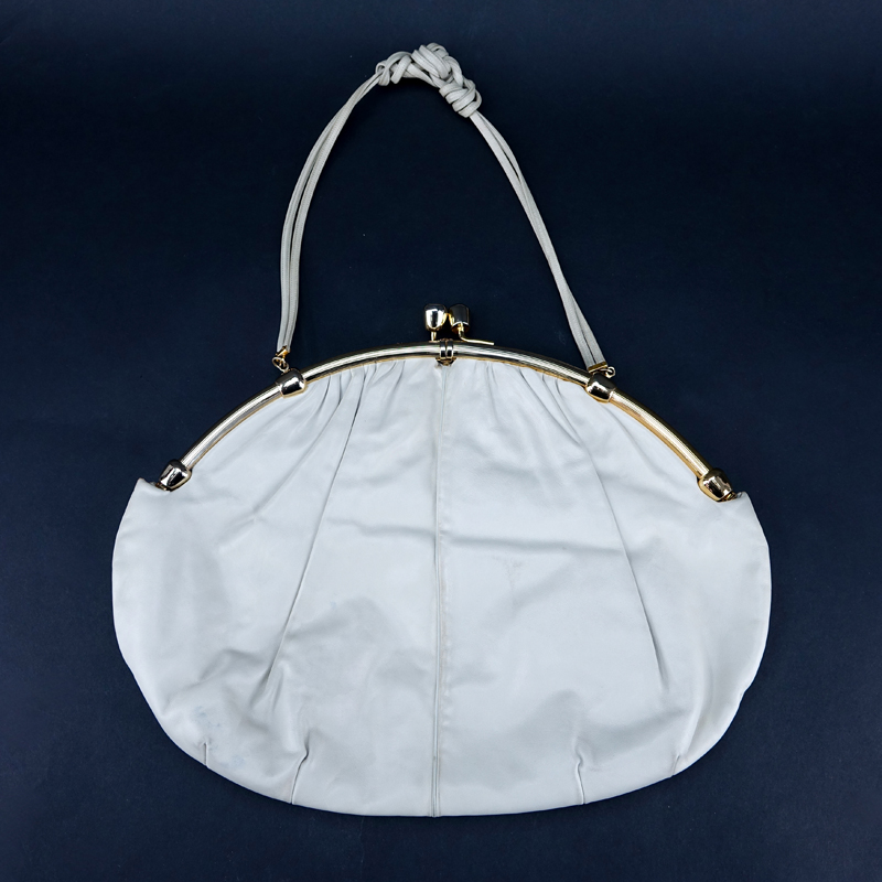 Vintage Judith Leiber For Saks Fifth Avenue Beige Leather Handbag.