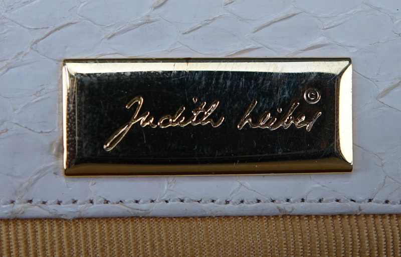 Vintage Judith Leiber White Snakeskin Handbag With Intaglio Closure.