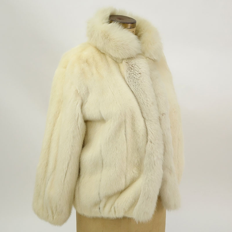 White Mink Jacket With Fox Fur Collar.