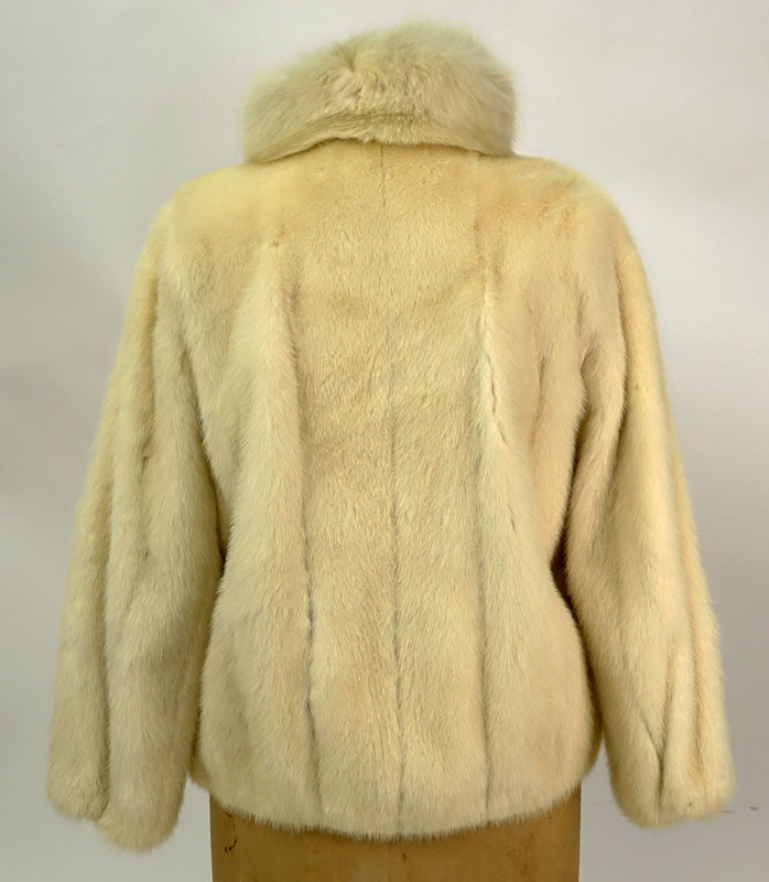 White Mink Jacket With Fox Fur Collar.