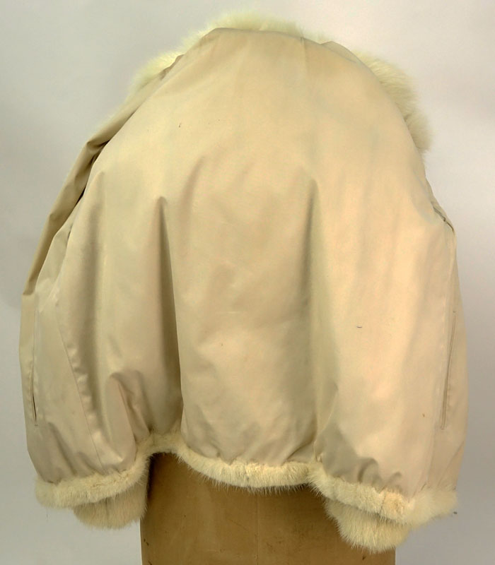 White Mink Jacket With Fox Fur Collar.