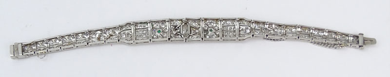 Art Deco Approx. 5.70 Carat Diamond, Emerald and Platinum Bracelet. 