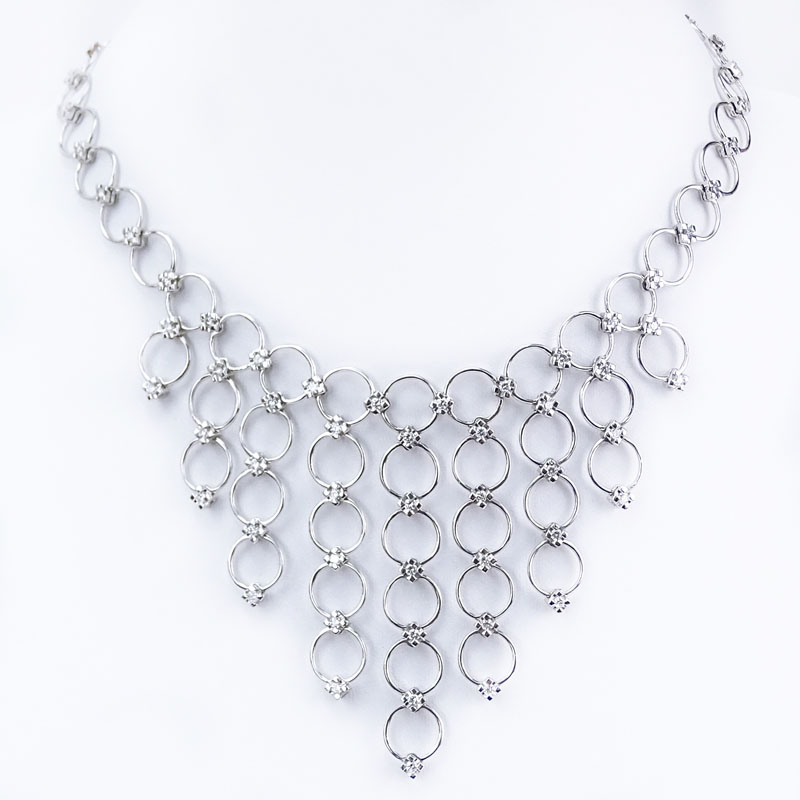 Contemporary Design Approx. 3.25 Carat Round Brilliant Cut Diamond and 18 Karat White Gold Necklace.