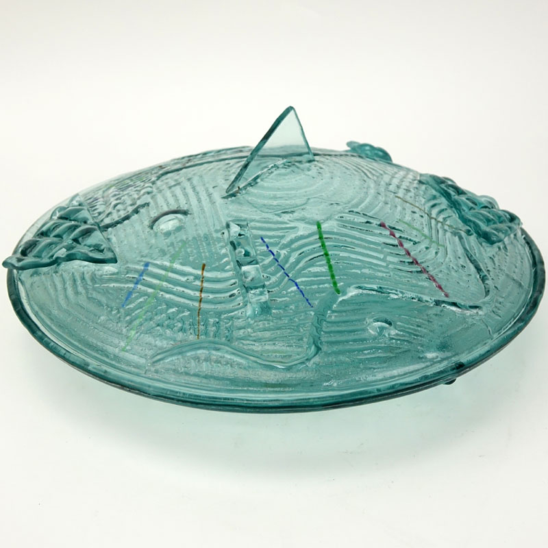 Mid Century Modern Covered Molded Glass Dish.