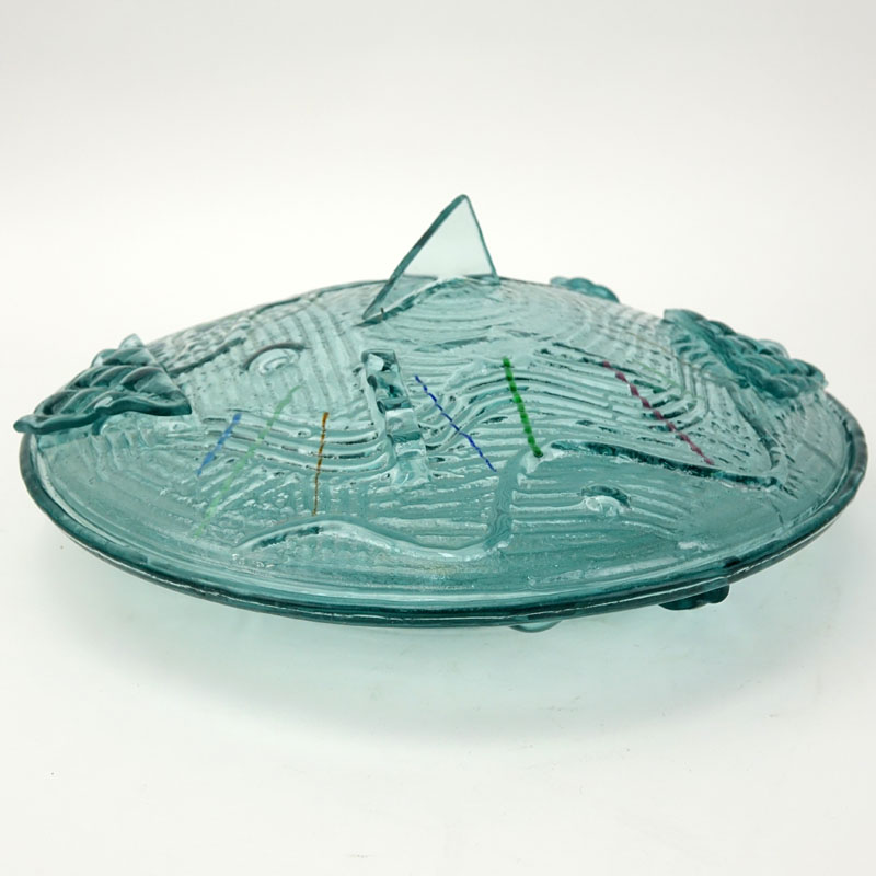 Mid Century Modern Covered Molded Glass Dish.